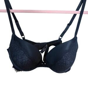 Victorias Secret Very Sexy Push-Up Bra 36C Black Lace Plunge Padded Sexy
